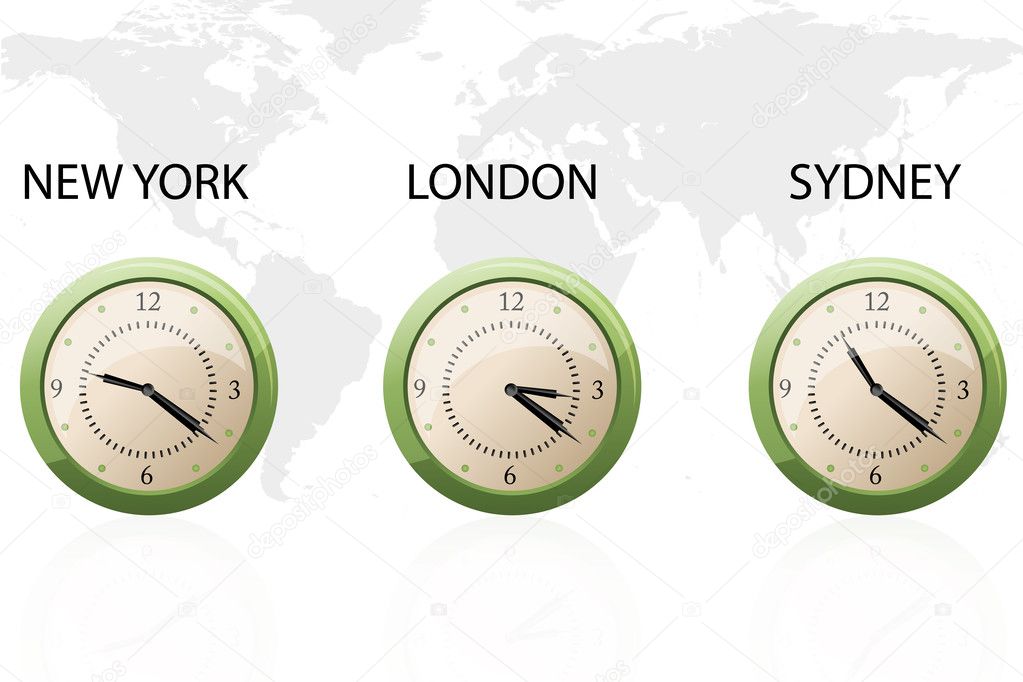 Set of clock showing time around the world