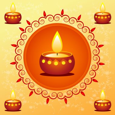 Diwali card decorated with diya clipart