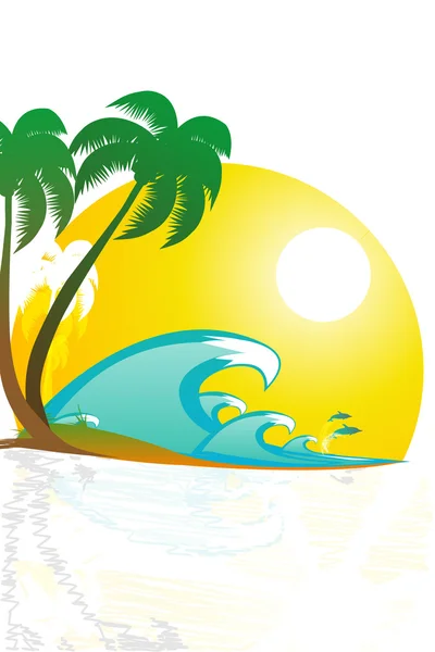 5 abillustration av tropiska landskap med stranden med palm tree — Stockfoto