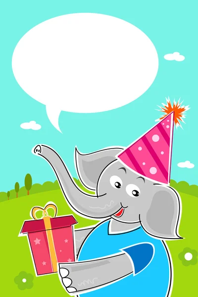 Elephant with birthday gift — Stock Photo, Image