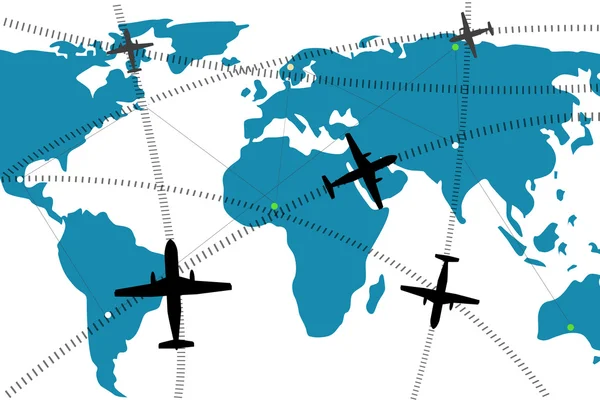 Trasa linii lotniczych na mapie świata — Zdjęcie stockowe
