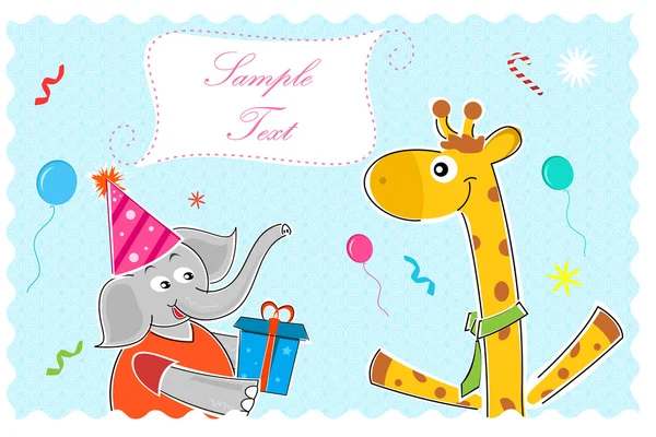 Elefante deseando jirafa feliz cumpleaños — Foto de Stock