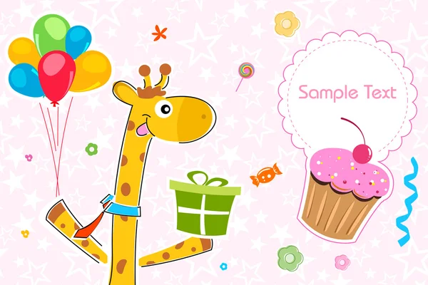 Giraffe with gift and balloons — Stock Photo, Image