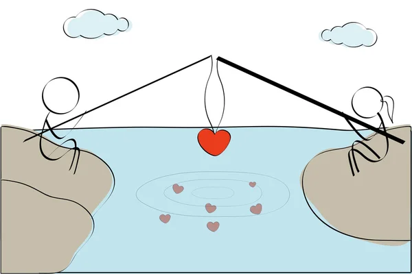 Couple fishing heart — Stock Photo, Image