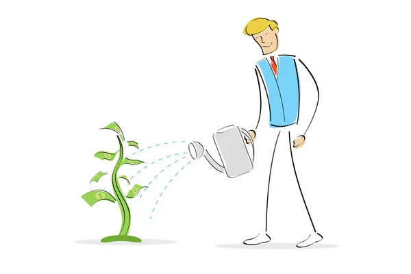 Man watering money plant — Stock Photo, Image