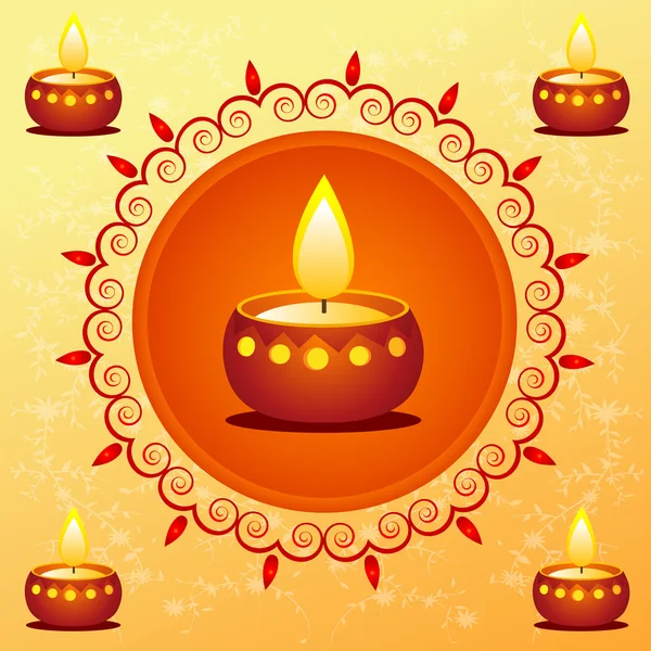 Diwali kaart versierd met diya — Stockfoto