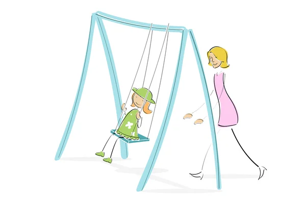 Mom pushing daughter on swing — Stock Photo, Image