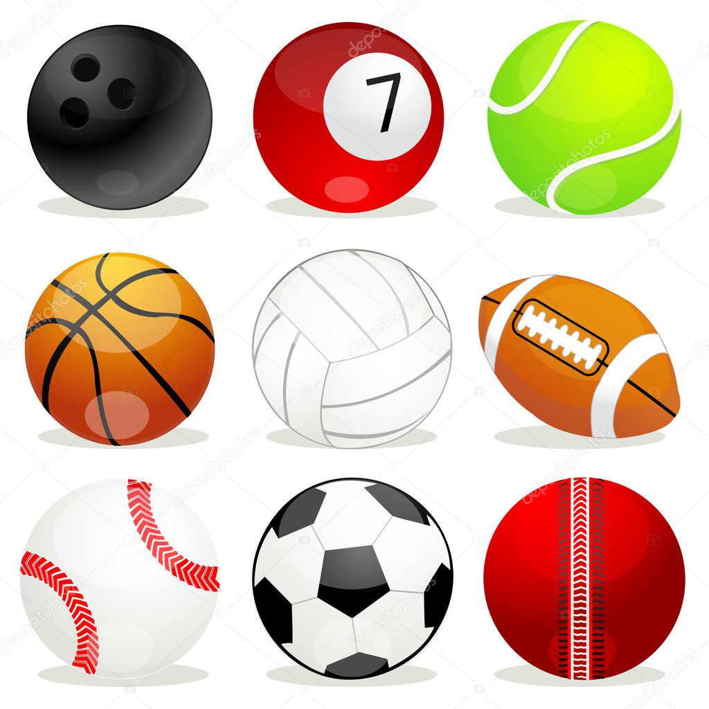 Set of different sports balls