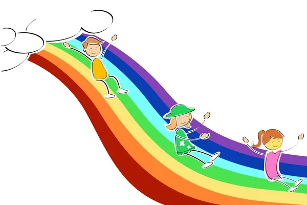 Kids sliding on rainbow — Stock Photo, Image