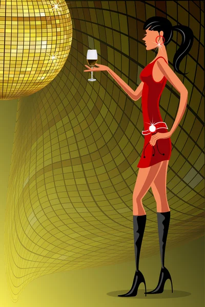 Senhora com copo de vinho em uma festa — Fotografia de Stock
