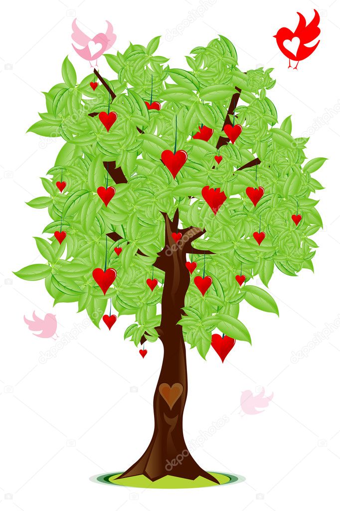 Love bird flying around tree with heart Stock Photo by 4246662