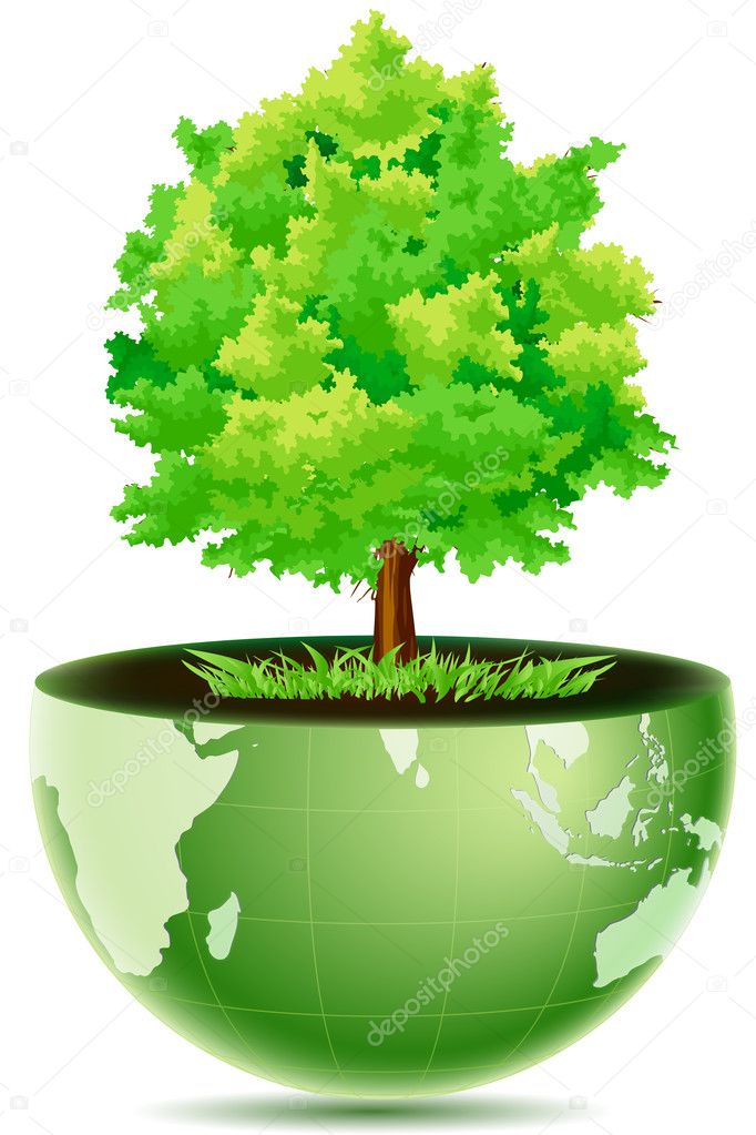 Green globe with tree