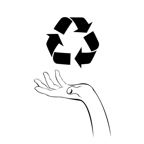 Cuidar da mão com ícone de reciclagem — Fotografia de Stock
