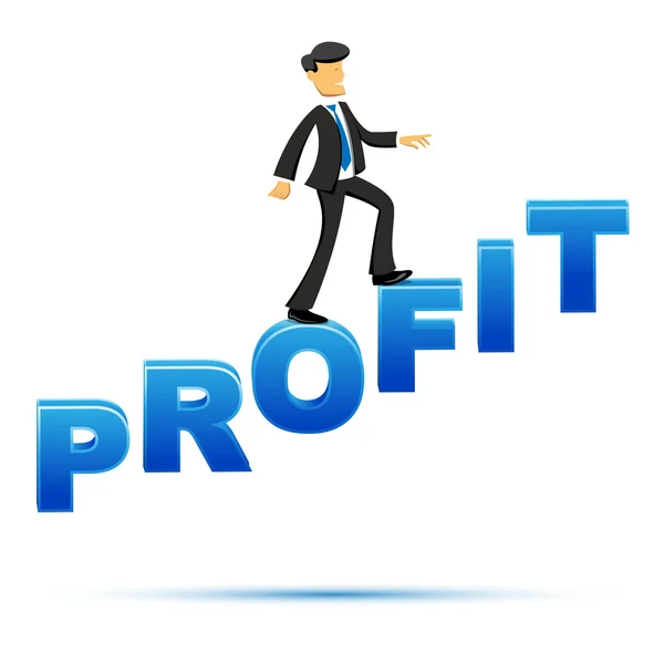 Businessman climbing on profit text — Stock Photo, Image