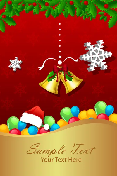 ベルとカラフルなバルーン付きのクリスマス カード — ストック写真