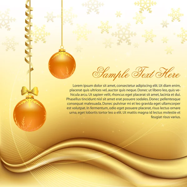 Goldene Weihnachtskarte mit Kugeln — Stockfoto