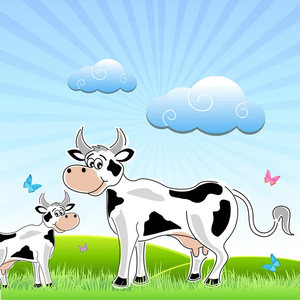 Vaca delgada com mamífero no campo — Fotografia de Stock