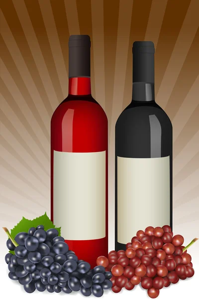 Botellas de vino con uvas —  Fotos de Stock