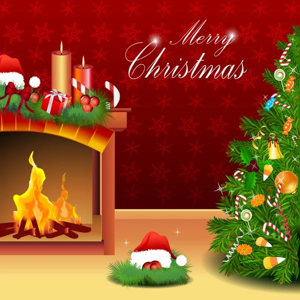 Cartão de Natal com árvore de xmas e presentes — Fotografia de Stock