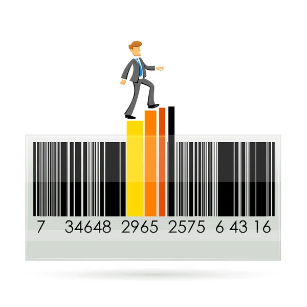 Barcode mit Grafik und Geschäftsmann — Stockfoto