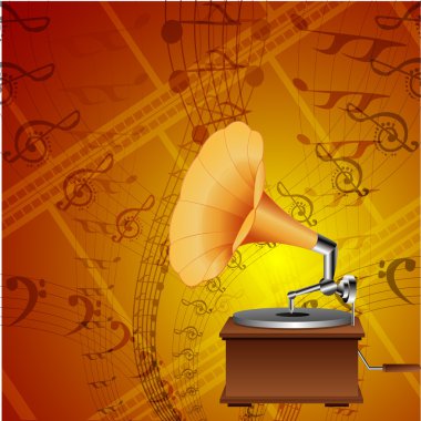 Music card with gramophone clipart