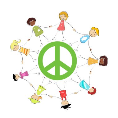 Peace sign with kids clipart