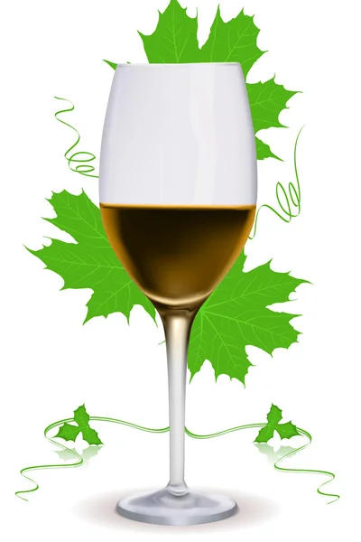 Wein im Glas mit natürlichem Blatt — Stockfoto