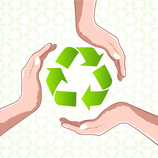 Ícone de reciclagem com as mãos — Fotografia de Stock