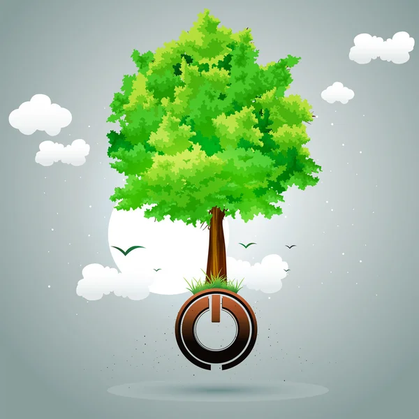Дерево на кнопке питания — стоковое фото