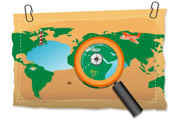 stock image Map with compass and lens