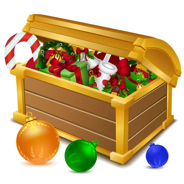 Caixa do tesouro cheia de guloseimas de Natal — Fotografia de Stock