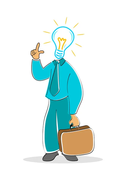 Illustration Affärsman Med Elektrisk Lampa Huvud Vit Bakgrund — Stockfoto