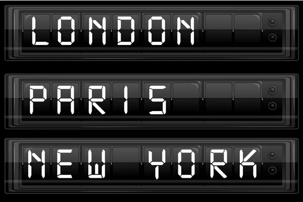 Illustratie Van Weergave Bord Met Londen Parijs New York — Stockfoto