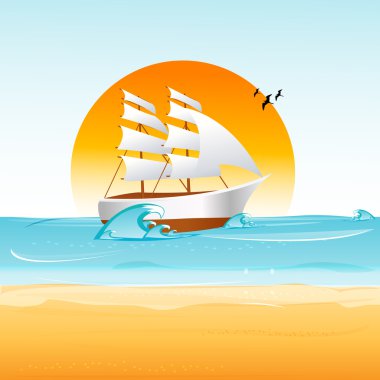 Ship on sea clipart