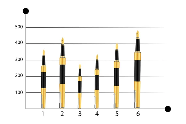 Zakelijke grafiek met pennen — Stockfoto