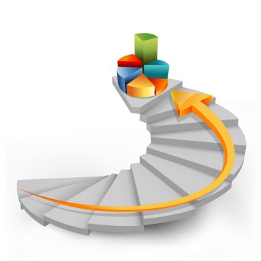 illustration of pie chart in steps with arrow on white background clipart