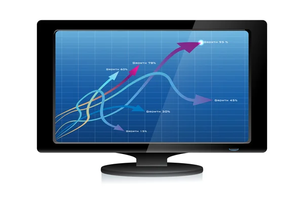白い背景の上のテレビの成長矢印の図 — ストック写真