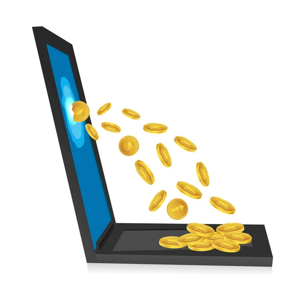 Ilustração Laptop Com Moedas Dólar Fundo Branco — Fotografia de Stock