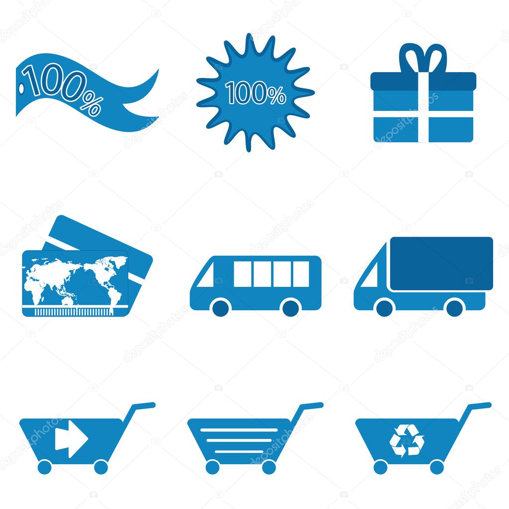Illustration of shopping icons on white background