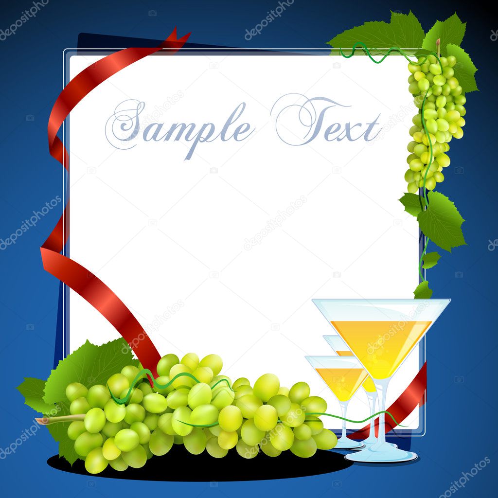 illustration of party card with grapes and wines