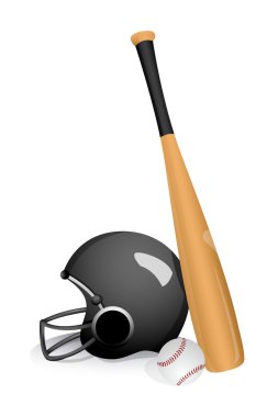 illustration of baseball bat with helmet on white background clipart