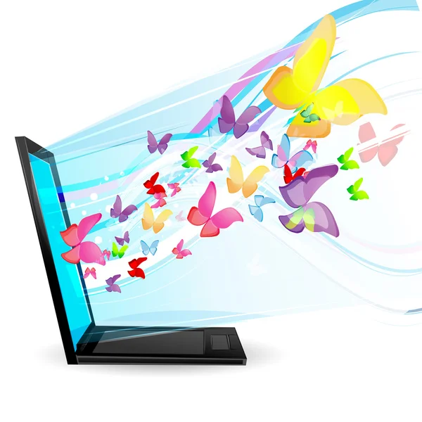 Butterflies coming out of laptop — Stock Photo, Image