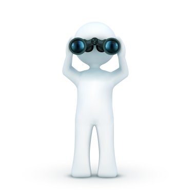 3d character looking through binoculars clipart