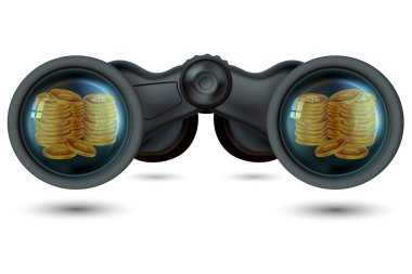 Binoculars with dollar coins clipart