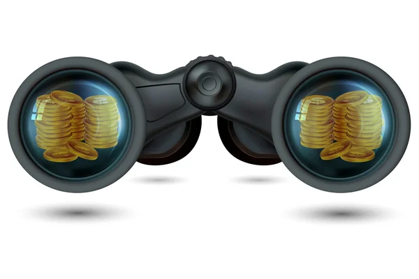 Binoculars with dollar coins — Stock Photo, Image