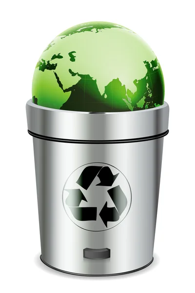 Recycle bin met globe — Stockfoto
