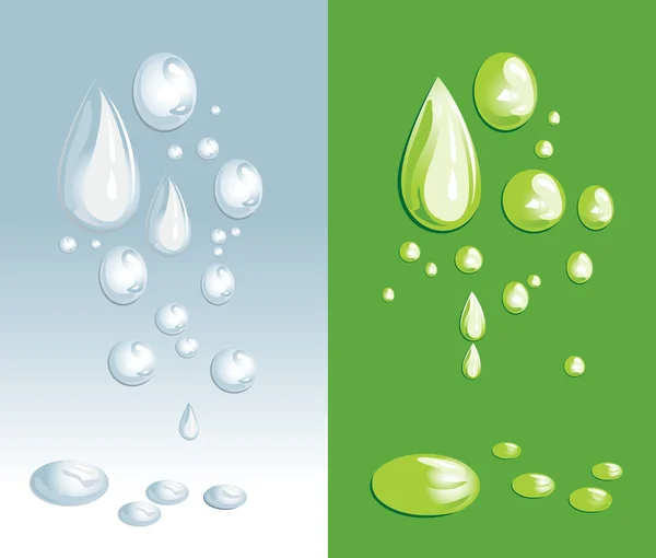 Mavi ve yeşil zemin üzerine vektör su damlaları — Stok Vektör
