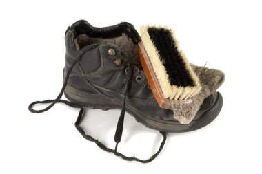 Old boot with shoe brush clipart