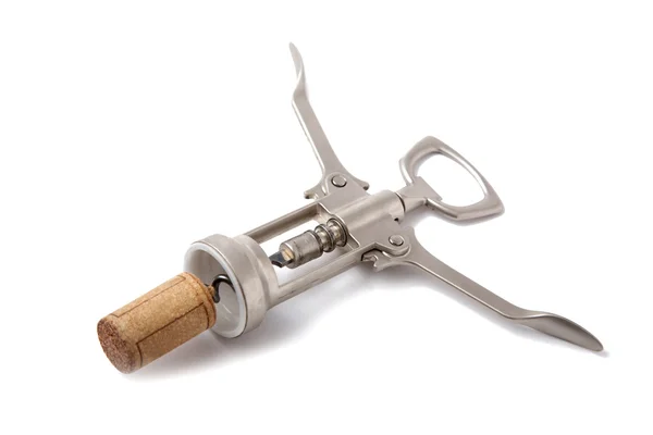 Metal corkscrew with a cork — Stock Photo, Image