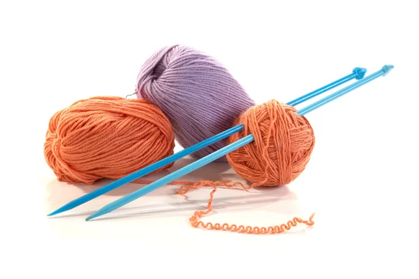 Balls of a yarn knitting spokes — Stock Photo, Image